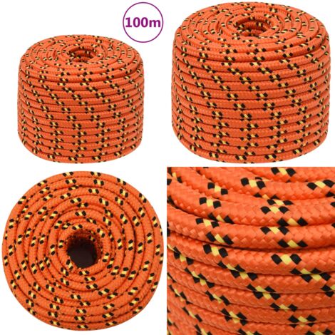 Rantry Corde de bateau orange en polypropylène - 2 mm - 50 m - Ligne d' ancrage - Corde tressée pour bateau - Corde d'amarrage pour bateau et matériel