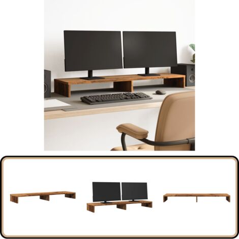 Support Double Moniteur VidaXL - Bois D'ingénierie Noir 100x27x10 Cm - Étagère Bureau Ergonomique