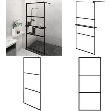 Paroi De Douche Noire Avec étagère 100x195cm - Verre ESG Et Aluminium