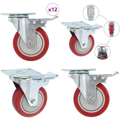 Roulettes Pivotantes Avec Frein COOCHEER - Lot De 4 - 100mm - Capacité 400kg - Rouge