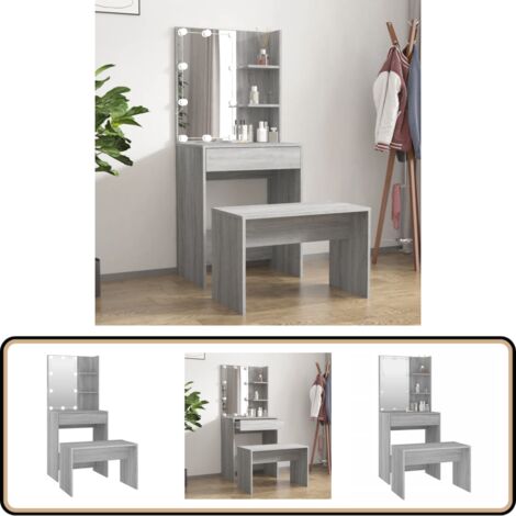 VidaXL Coiffeuse à LED Avec 2 Armoires Table Cosmétique Coiffeuse De