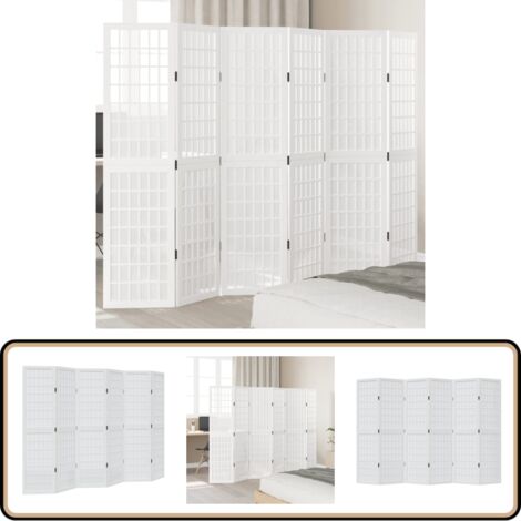 Paravent Intérieur Jardin Paravent Pliable 6 Panneaux VidaXL - 240 X 180 Cm, Bambou Et Toile Blanc Crème, Pour Salon, Bureau, Jardin
