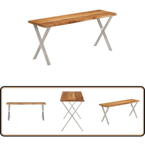 Banc Bois D’Acacia Massif 140 Cm Bord Vivant – Style Naturel & Industriel, Banquette Salle à Manger, Entrée Ou Salon
