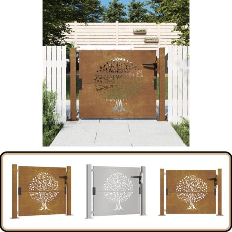Portail De Jardin 105x130 Cm Acier Corten Conception D'herbe - SALALIS