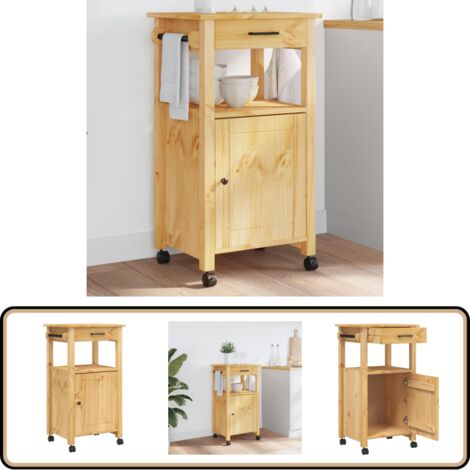 Chariot à Légumes En Pin Massif - 3 étagères - Roulettes - 77x30x80 Cm - Rangement Cuisine Rustique