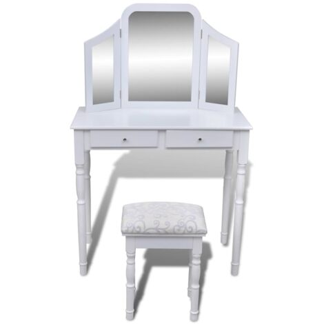 Coiffeuse Blanche Avec Miroir Et Tabouret Led