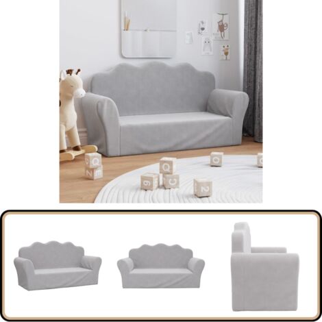 Canapé 2 Places Pour Enfants Anthracite Peluche Douce - Mobilier Bébé Et Tout-Petits