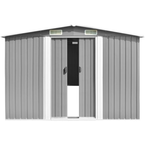 Abri De Jardin Métal 257x392x181 Cm - Porte Coulissante, Rangement Outils Et Mobilier Extérieur - Vert