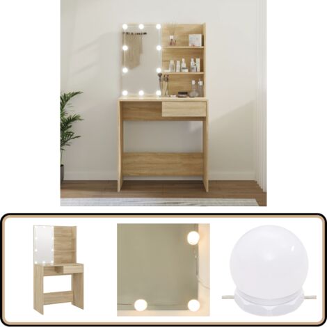 Coiffeuse avec LED chêne sonoma 74,5x40x141cm bois d'ingénierie - Coiffeuse - Meuble Maquillage - Vanity - Dressing Table - Miroir Lumineux (1/5)