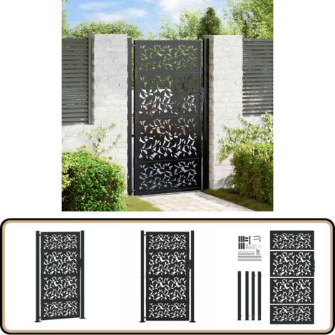 vidaXL Portail de jardin noir 105x180 cm acier conception de feuilles (1/5)