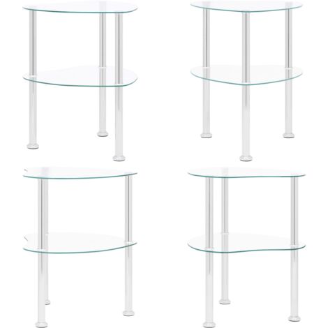 Table D'appoint 2 Niveaux - Verre Trempé Transparent, 38 Cm