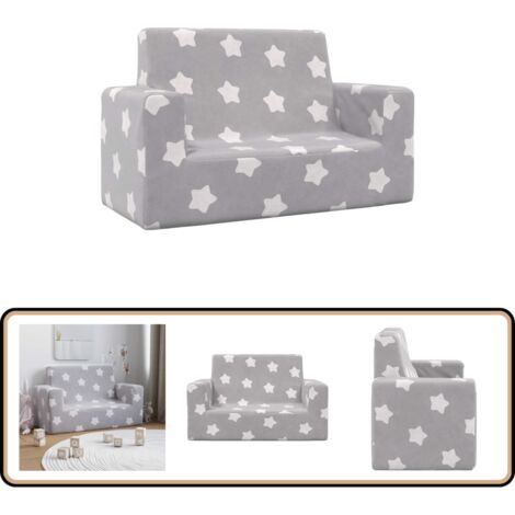 Tidyard Mini Canapé Enfant 2 Places Gris Clair Étoiles - Fauteuil Peluche Douce Pour Chambre