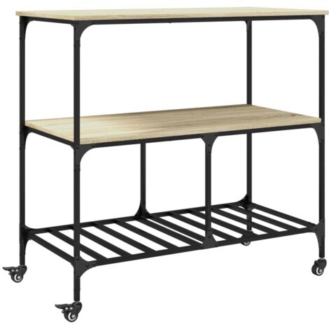 Chariot De Cuisine En Bois D'ingénierie Chêne Sonoma - 60x45x80 Cm, 3 étagères, 4 Roulettes, Rangement Mobile
