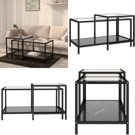 Table Basse Noire Avec Plateau Verre Trempé 80x80x35 Cm - Acier Laqué, Design Moderne, Facile à Nettoyer - 4