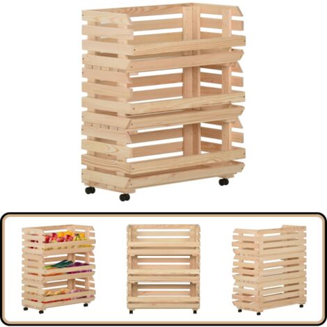 Chariot à Légumes 57x30x80 Cm Bois De Pin Massif - Desserte Cuisine Avec Roulettes