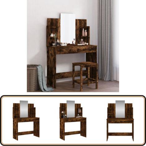 Coiffeuse avec miroir chêne fumé 96x39x142 cm - Coiffeuse - Meuble De Salle De Bain - Table De Maquillage - Vanity - Miroir (1/5)