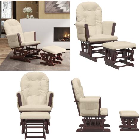 Chaise à Bascule Avec Repose-pieds - Velours Blanc, Pieds En Bois Massif - Pour Salon Ou Chambre, Allaitement, Détente, Rangement Latéral