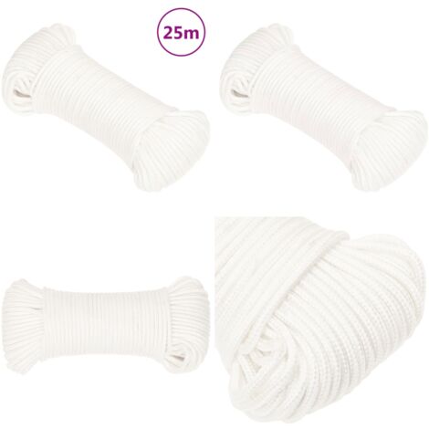 Corde De Bateau Tressée Blanche 10mm X 25m En Polyester - Résistante UV Et Abrasion Pour Usage Marin