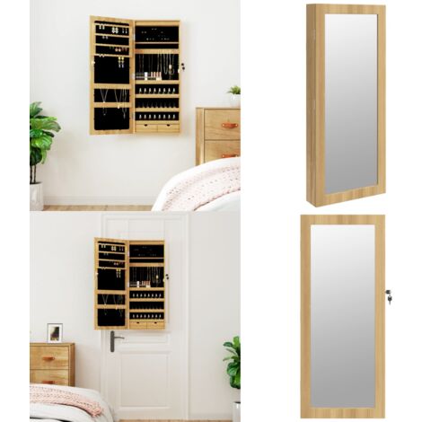 Armoire à Bijoux Murale Avec Miroir Et Éclairage LED - Bois D'Ingénierie, 37,5 X 10 X 67 Cm