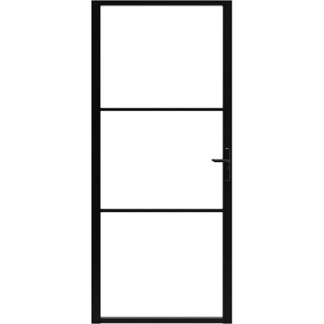 Porte Intérieure Noire 102,5 X 201,5 Cm – Verre ESG Et Aluminium – Neuve