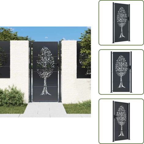 Portail de jardin anthracite 105x180cm acier conception d'arbre - Portail De Jardin - Portillon - Clôture - Portail Aluminium - Portail Acier