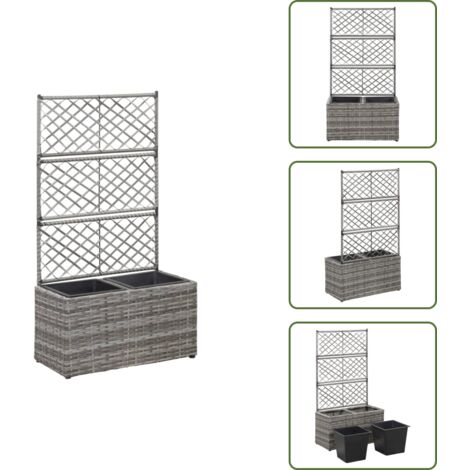 Lit Surélevé De Jardin VidaXL – Gris – 4 Pots En Résine Tressée – NEUF