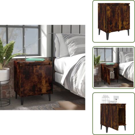 Table de chevet avec pieds en métal Chêne fumé 40x30x50 cm - Table De Chevet Industrielle - Meuble De Chambre - Table Nuit - Design Moderne - Table Basse