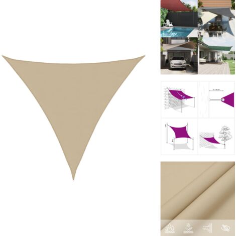 Voile D'ombrage Triangulaire 4x4x4m En Tissu Oxford - Imperméable, Protection UV, Fixation Acier - Pour Terrasse, Jardin, Balcon - Beige - 7