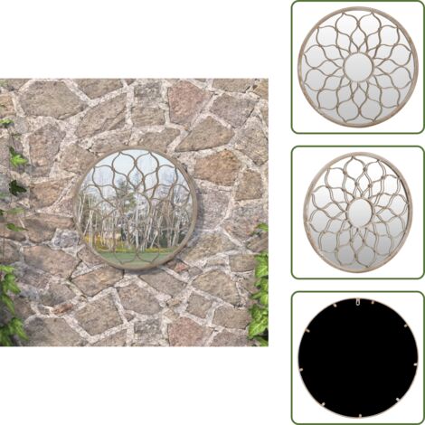 Miroir mural rond décoratif - cadre en verre trempé, 80 cm - vitrail