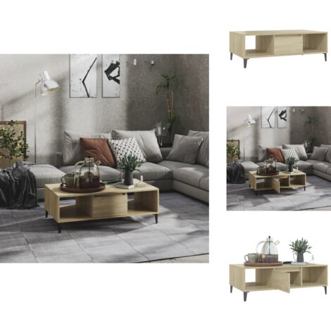 Tavolino Salotto SKM Stile Industriale - 103.5x60x35 Cm, Grigio Cemento, Legno E Metallo, Con Ripiani