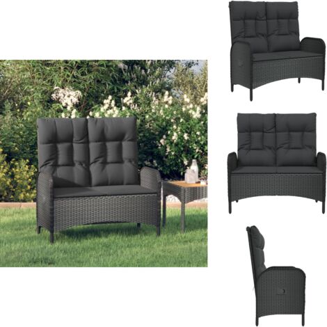 Banc de jardin inclinable avec coussins 107 cm Poly rotin Noir - Banc De Jardin - Banc Pliable - Meubles De Jardin - Mobilier Extérieur - Chaise Longue (1/5)