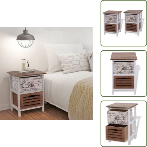 Table de chevet FLEUR petite commode de nuit avec 2 petits et 2 grands tiroirs, en bois de