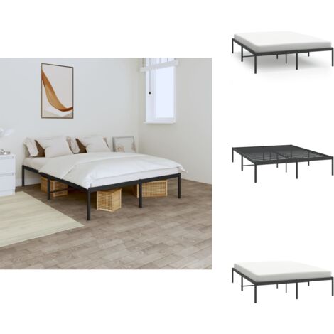 Cadre De Lit Double 160x200 Cm Noir Métal VidaXL - Style Moderne Pour Chambre Adulte