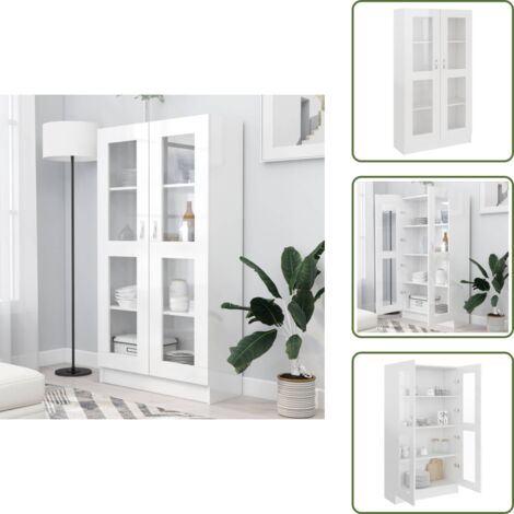Vitrine Ouverte Blanc Mélamine - 3 étagères Verre, Montants Alu, 145x109x45 Cm