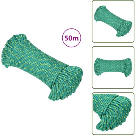 Corde De Bateau Polypropylène Tressée - 10 Mm X 50 M - Vert - Résistante Aux Intempéries - Pour Amarrage, Camping, Travaux