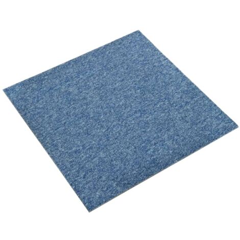 Lot De 20 Dalles De Moquette Imbriquées – Tapis De Sol Mousse Pelucheuse – 30x30 Cm – Avec Bordures – Bleu+Gris – Lavable En Machine – Protection Et Décoration