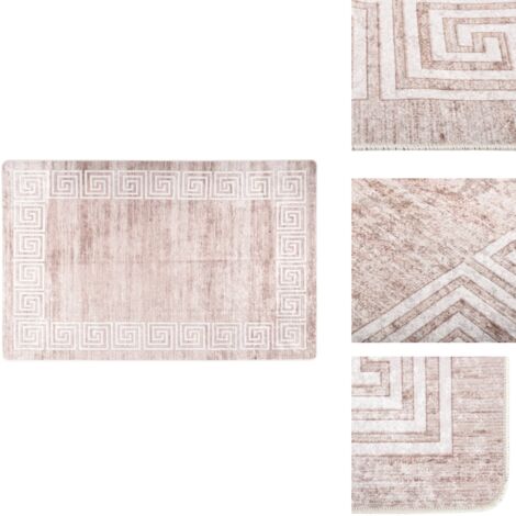 Lot De 4 Tapis Gitans (Romany) – Design Cadre – Beige Foncé – Lavables – Doux