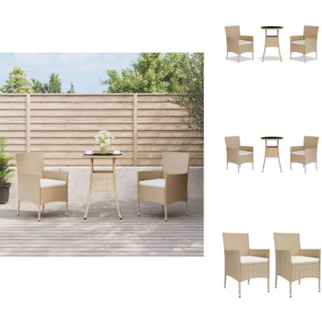 Ensemble De Jardin Bistro BRUBAKER Lugano - Table Et 2 Chaises Pliantes En Rotin Beige