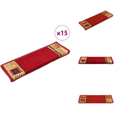 Lot De 15 Tapis D'escalier Autocollants Rouge - Dimensions 65x22,5 Cm - Feutre Aiguilleté Antidérapant - Installation Facile