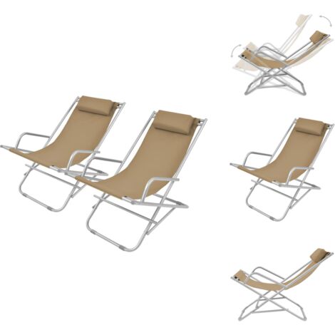 Lot De 2 Chaises De Plage AKTIVE – 5 Positions, Aluminium, Bleu/gris, 110 Kg Max
