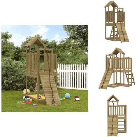 Maisonnette de jeu avec mur d'escalade bois de pin imprégné - Maison De Jeu En Bois - Jouet Extérieur - Aire De Jeux - Jardin Enfant - Toboggan (1/5)