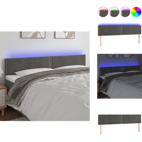 Tête De Lit Gris Foncé à LED - Dimensions 200x5x78/88 Cm, Tissu Polyester, Hauteur Réglable - Bandes LED Coupables Incluses