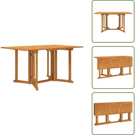 Table Pliante Jardin Bois Exotique Hong Kong - 135x80x74 Cm, Marron Clair, Trou Parasol, Huilée - 10