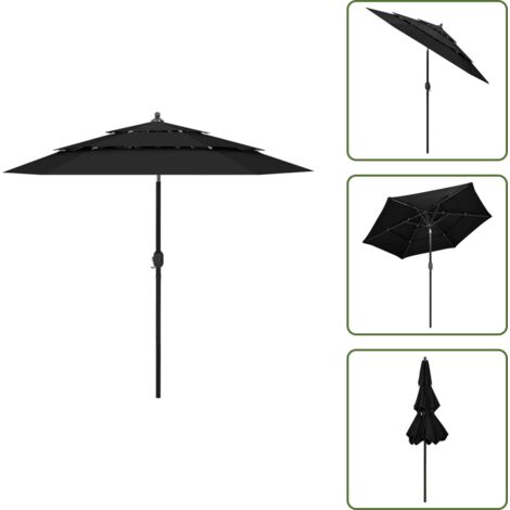 Parasol Demi Jardin VidaXL 294cm Avec LED - Mât Alu, Manivelle, Largeur 150cm - Pour Terrasse Et Balcon