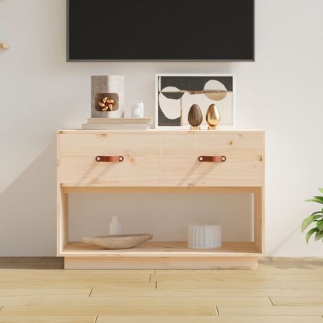 Meuble TV En Pin Massif Noir 90x40x60 Cm - Design Classique, Grande Capacité De Rangement