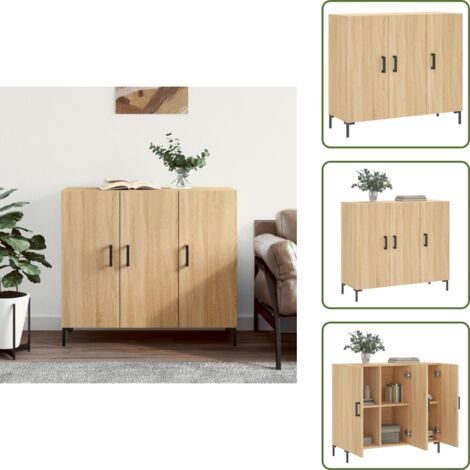 Buffet | bahut | meuble de rangement avec 3 portes chêne artisan 90x34x80 cm bois d'ingénierie