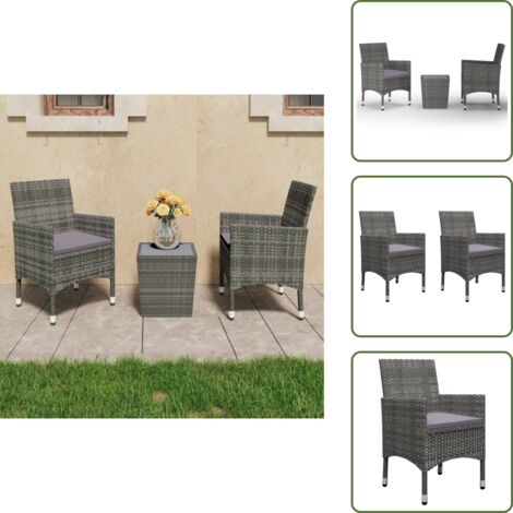 BEAU Ensemble de bistro - 3 pcs - avec coussins Rotin PE Marron mode756835 - Jardin
