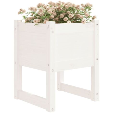 Jardinière En Bois De Pin Massif Blanc - Dimensions 70x40x26.5 Cm, à Assembler