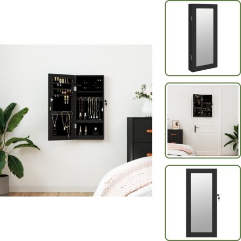 Armoire à bijoux - HELLOSHOP26 - Miroir mural - 30 x 8,5 x 90 cm - Blanc - Design contemporain - Maison