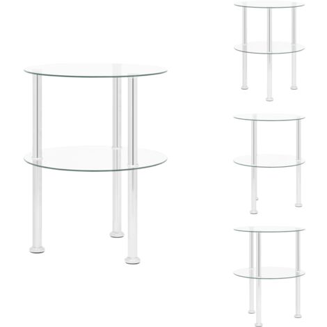 Table Basse Ronde Transparente En Acrylique - Double étagère, 40x40x42 Cm - Design Moderne Pour Petit Espace - 7